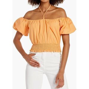 ASTR The Label Aldrin Off the Shoulders Puff Sleeve Smocked Waist Top Women's L